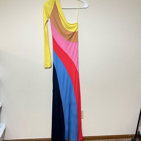 Staud Serena One Shoulder Multi Color Long Dress Medium - Picture 9 of 11
